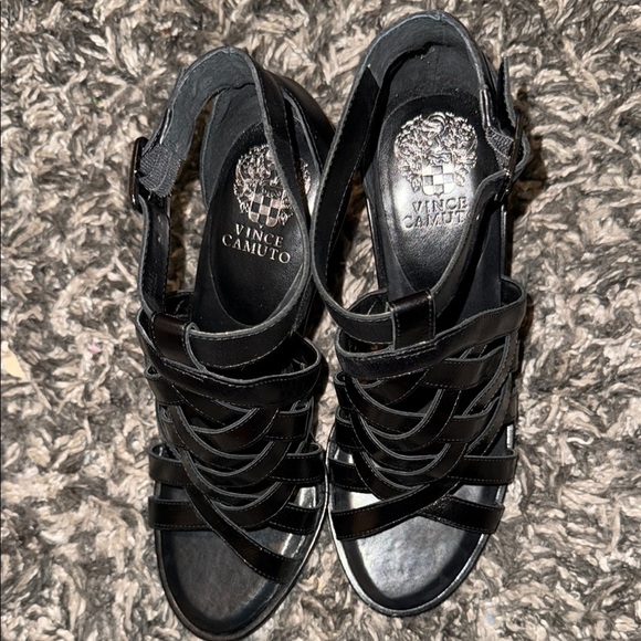 Vince Camuto Black Patent Leather High-Heeled Sandals - Picture 2 of 9